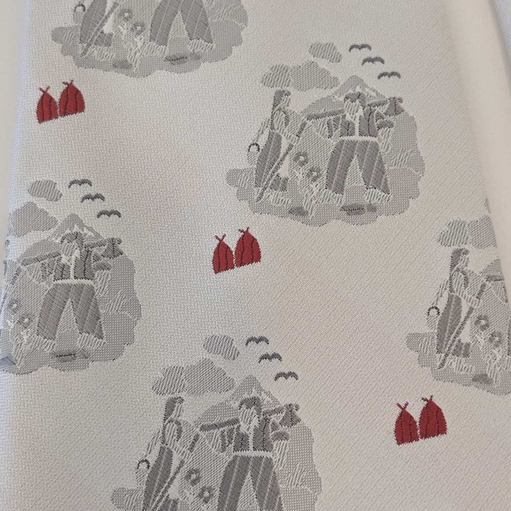 RARE Vintage Hardy Amies Tie Mens Gray Red Wheat Farming Pattern Silk Old Money - Picture 6 of 11